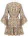 Robe florale à col en V et manches évasées des années 1960