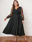 [Grande Taille] Robe noire à manches en maille florale des années 1950