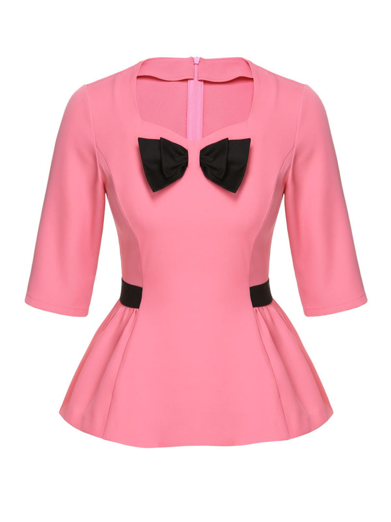 Haut patchwork noir et rose à taille nœud des années 60