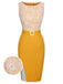 Robe jaune en dentelle unie avec ceinture et patchwork des années 1960