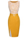Robe jaune en dentelle unie avec ceinture et patchwork des années 1960