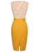 Robe jaune en dentelle unie avec ceinture et patchwork des années 1960