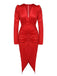 Robe formelle plissée rouge des années 1960 à col en V