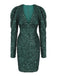 Robe crayon verte à paillettes et col en V des années 1960