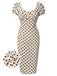 Robe rose pois col carré et manches bouffantes années 1960