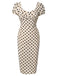 Robe rose pois col carré et manches bouffantes années 1960