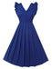 Robe bleue à bretelles plissées à volants des années 1950