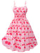 Robe rose à bretelles spaghetti cerise des années 1950