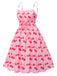 Robe rose à bretelles spaghetti cerise des années 1950