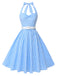 Robe trapèze dos nu à carreaux bleu clair des années 1950