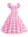 Robe trapèze à lacets et manches bouffantes des années 1950