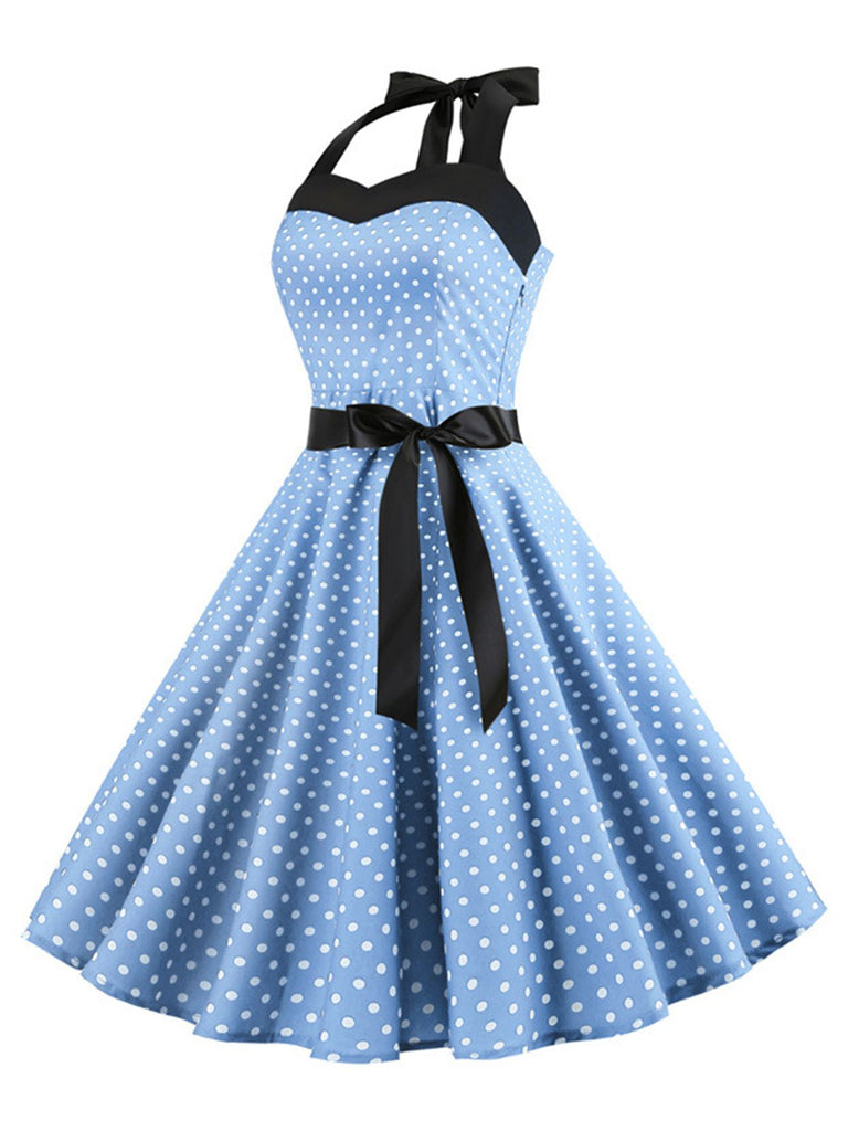 Robe Cocktail à Pois Bleue années 1950