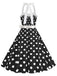 Robe verte trapèze à ceinture licou à pois années 1950