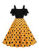 Robe à épaules dénudées à pois et patchwork de couleurs des années 1950