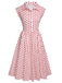 Robe sans manches à revers à pois rose années 1950