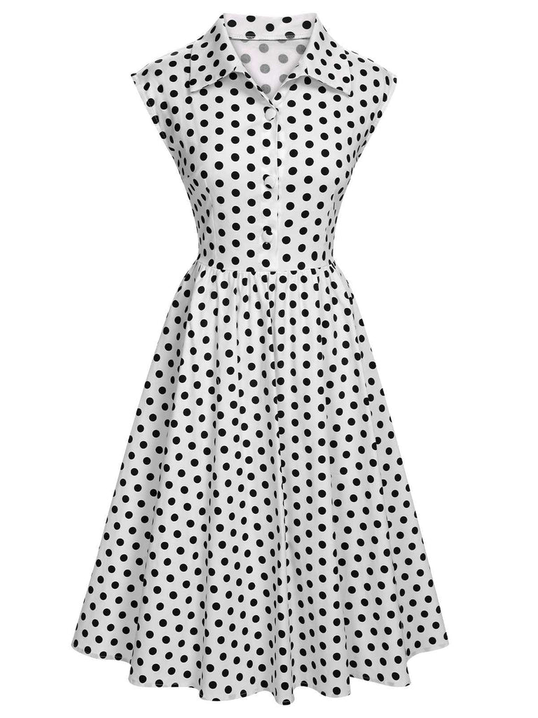 Robe sans manches à revers à pois rose années 1950