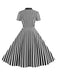 Robe trapèze à pois rayés noire à col nœud des années 1950