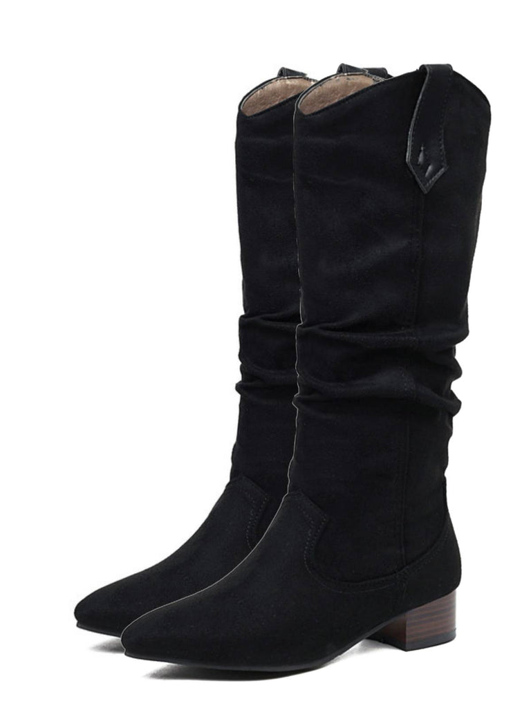 Bottes à talons longs en daim rétro en peluche