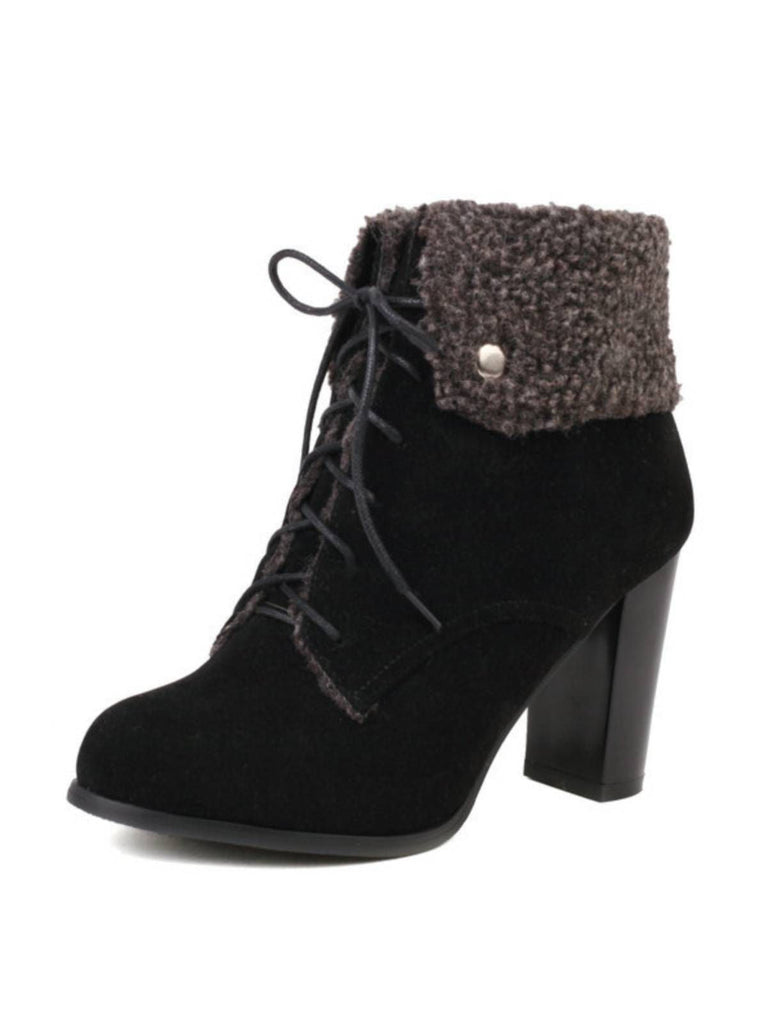 Bottes à talons épais en daim à lacets solides