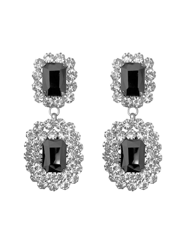 Boucles d'oreilles pendantes vintage en strass noir