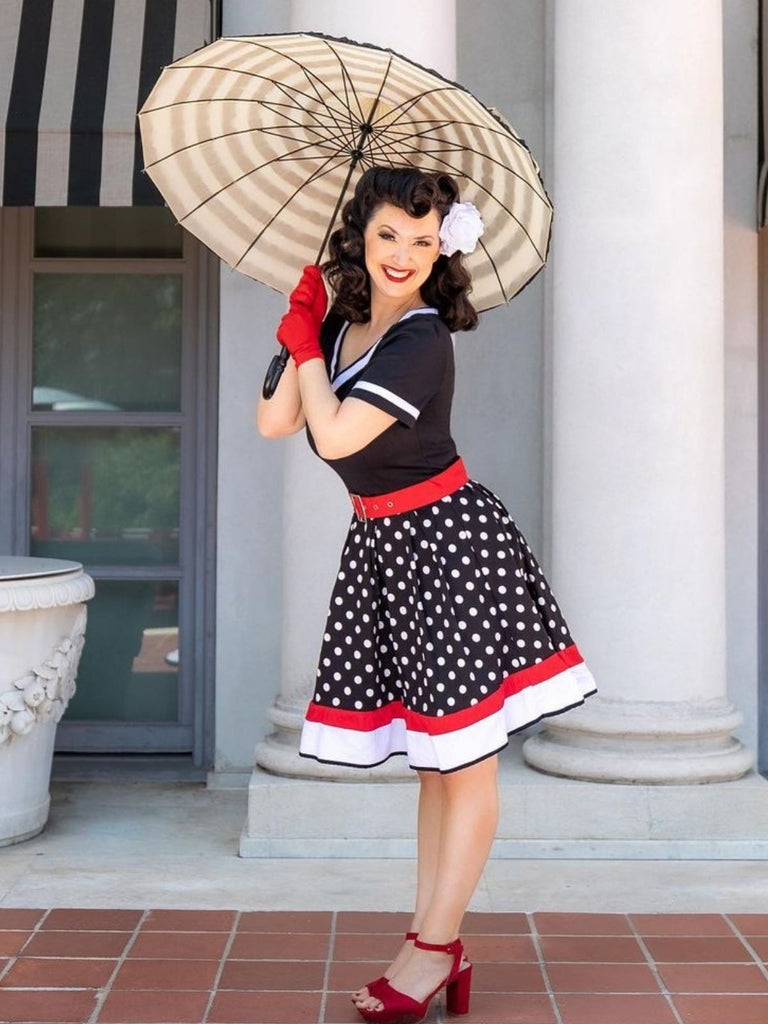 Robe Rockabilly Swing Vintage Année 50 Pois Ceinturée Cocktail