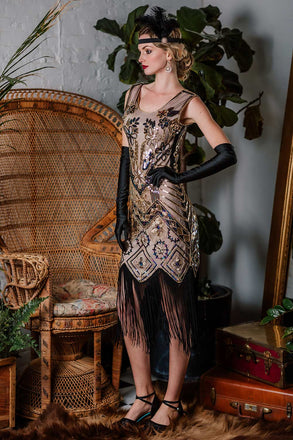 Robe Charleston Vintage Année 20 Gatsby à Fleurs Flapper avec Perles Rose