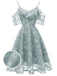Robe à Bretelle Vintage Rose Année 50 à Volants Dos Nu Dentelle Cocktail