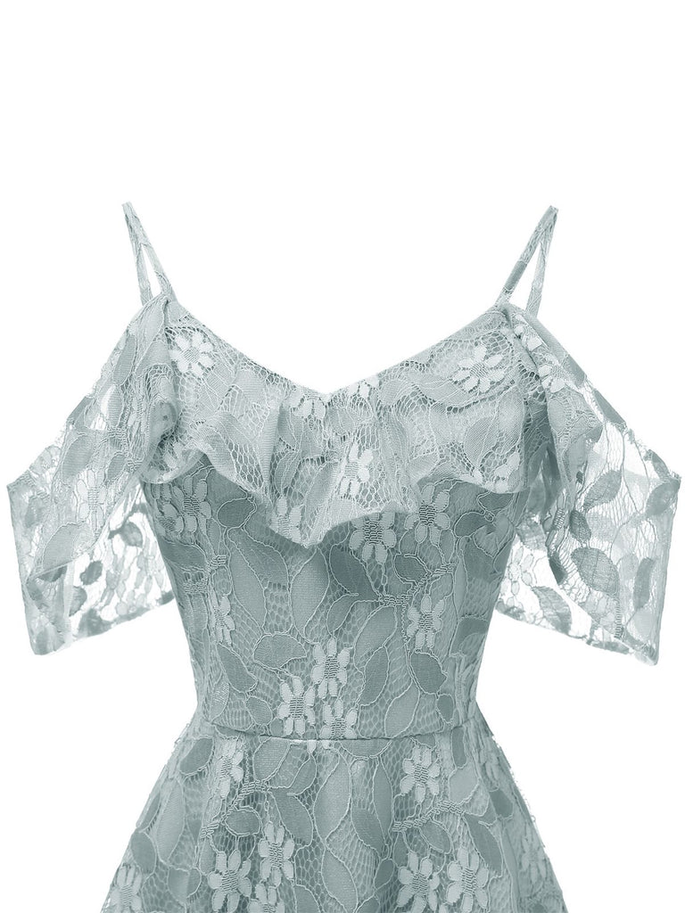 Robe à Bretelle Vintage Rose Année 50 à Volants Dos Nu Dentelle Cocktail