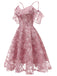 Robe à Bretelle Vintage Rose Année 50 à Volants Dos Nu Dentelle Cocktail