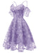 Robe Vintage Année 50 à Volants Dos Nu en Dentelle Violet Cocktail