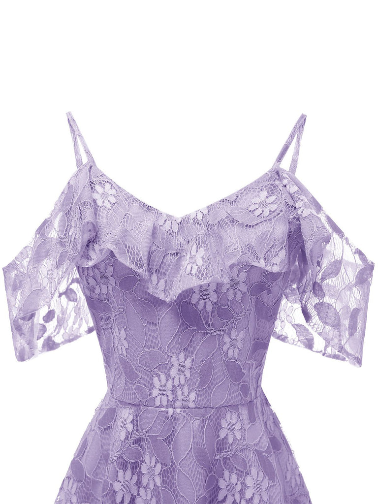 Robe Vintage Année 50 à Volants Dos Nu en Dentelle Violet Cocktail