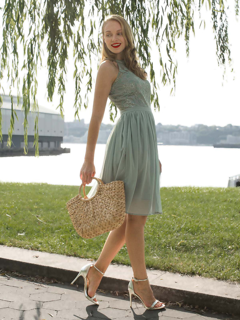 Robe Swing Vintage Année 50 en Dentelle à Fleurs Soirée Cocktail Pin Up