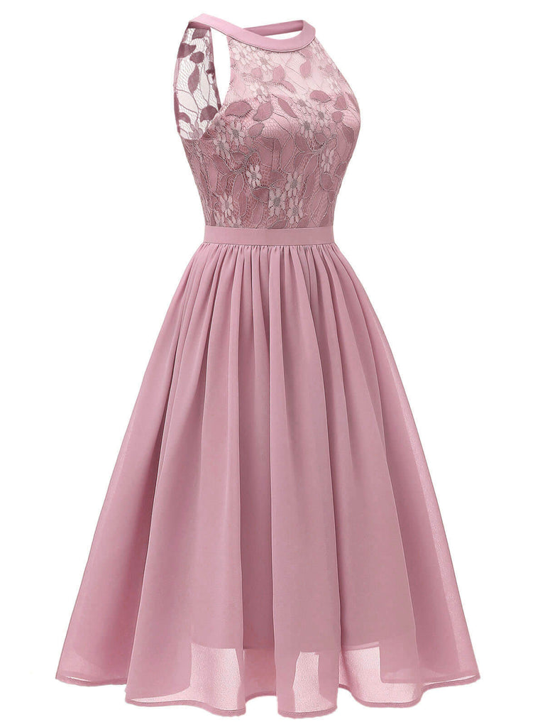 Robe Swing Sans Manches Vintage Année 50 en Dentelle à Fleurs Cocktail