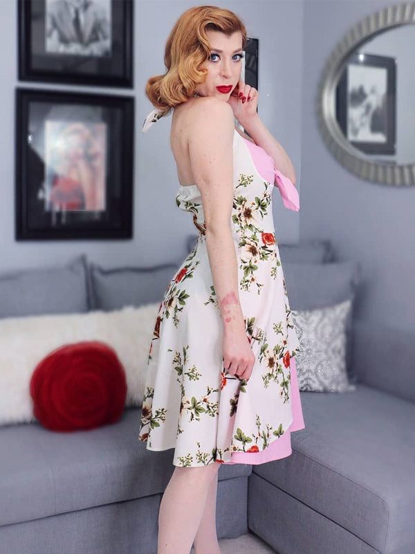 Robe Balançoire Année 50 Florale Rose à Licou