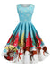 Robe Pour Noël Chic Année 50 Bleu Motifs Renne et flocon de neige