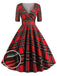 Robe Année 50 Vintage Demi-manches Col V A Carreaux