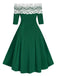 Robe Vintage Année 50 Dentelle Epaule Nue Demi Manches Soirée Cocktail