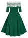 Robe de Noël Vintage Année 50 Dentelle Epaule Nue Demi Manches Soirée Cocktail