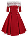 Robe de Noël Vintage Année 50 Dentelle Epaule Nue Demi Manches Soirée Cocktail