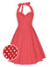 Robe Rouge Vintage à Pois Année 50 À Col Licou Pin Up Cocktail