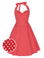 Robe Rouge Vintage à Pois Année 50 À Col Licou Pin Up Cocktail