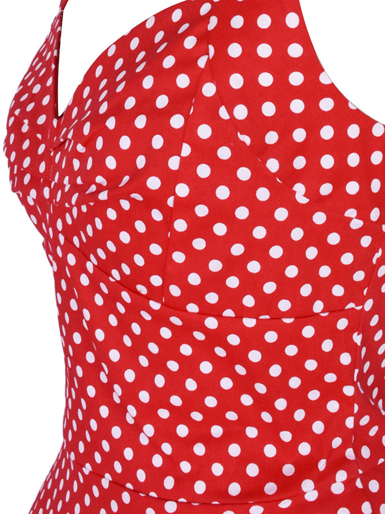 Robe Rouge Vintage à Pois Année 50 À Col Licou Pin Up Cocktail