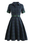 Robe Swing Vintage Verte Année 50 Boutonnée avec Ceinture Chic