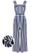 Combinaison Vintage Année 50 à Rayures avec Ceinture Bleu et Blanc