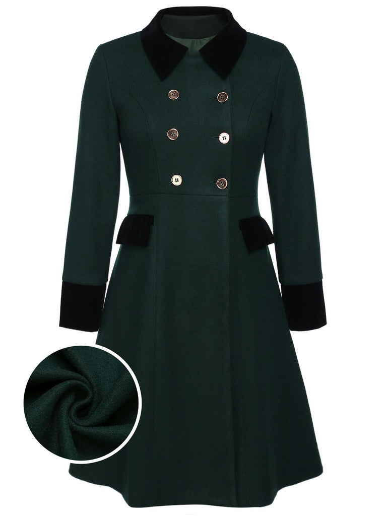 Manteau Boutons Uni Vert Foncé Années 1950