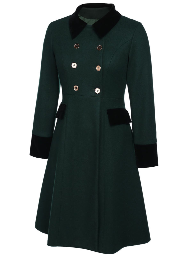 Manteau Boutons Uni Vert Foncé Années 1950