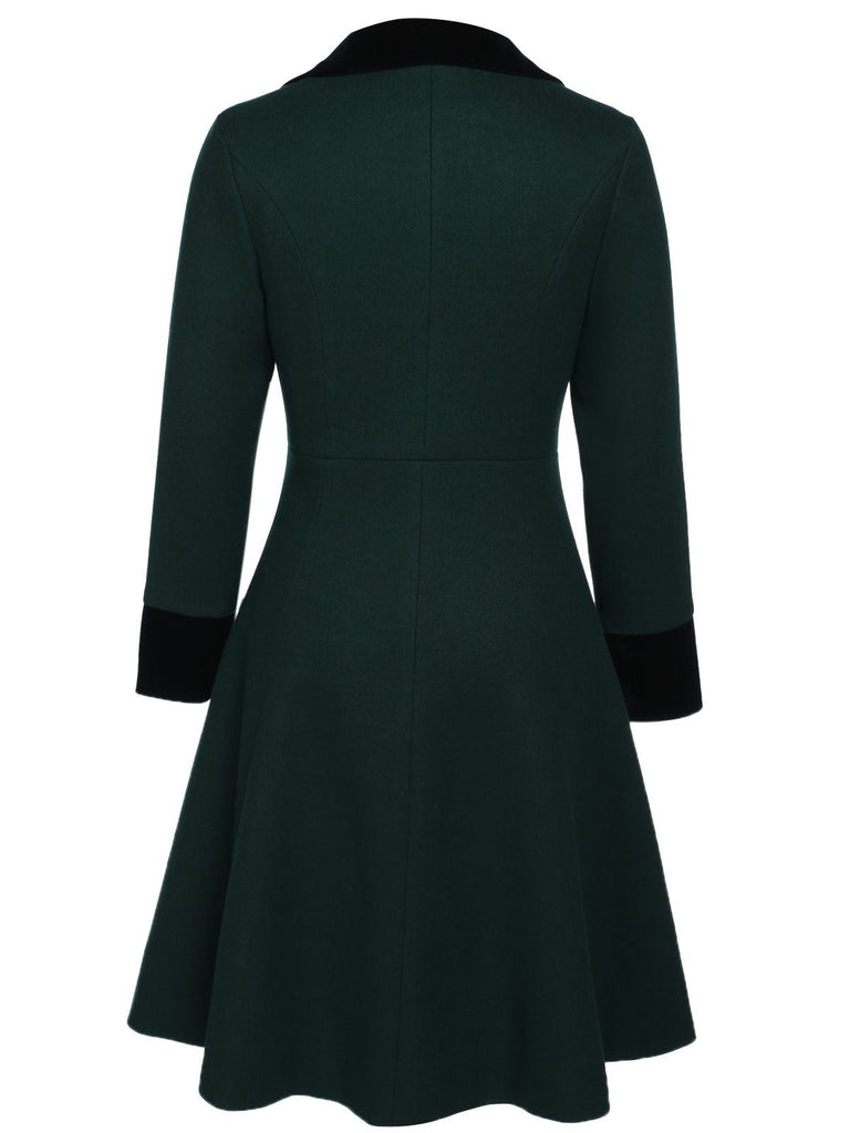 Manteau Boutons Uni Vert Foncé Années 1950