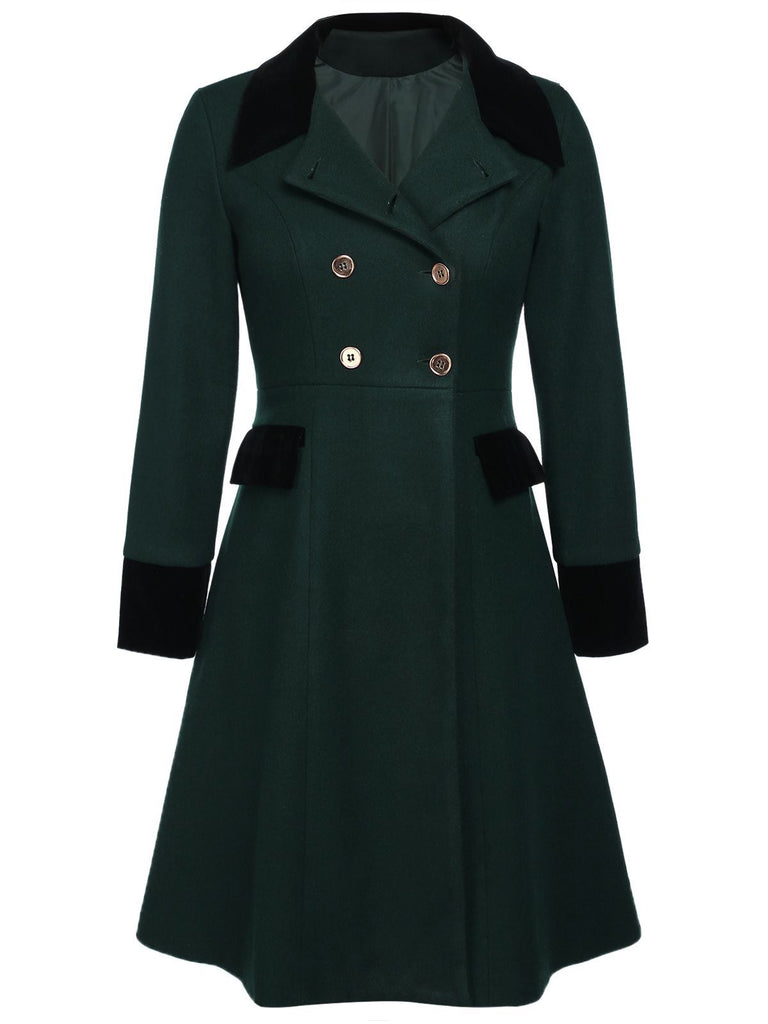 Manteau Boutons Uni Vert Foncé Années 1950