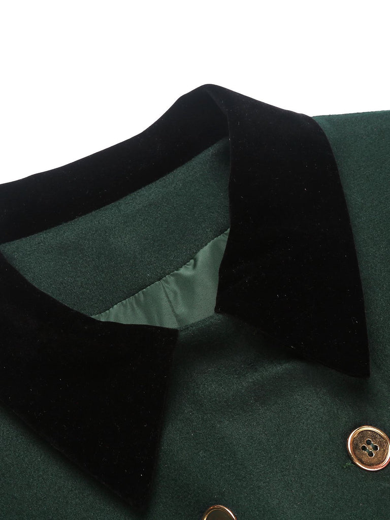 Manteau Boutons Uni Vert Foncé Années 1950