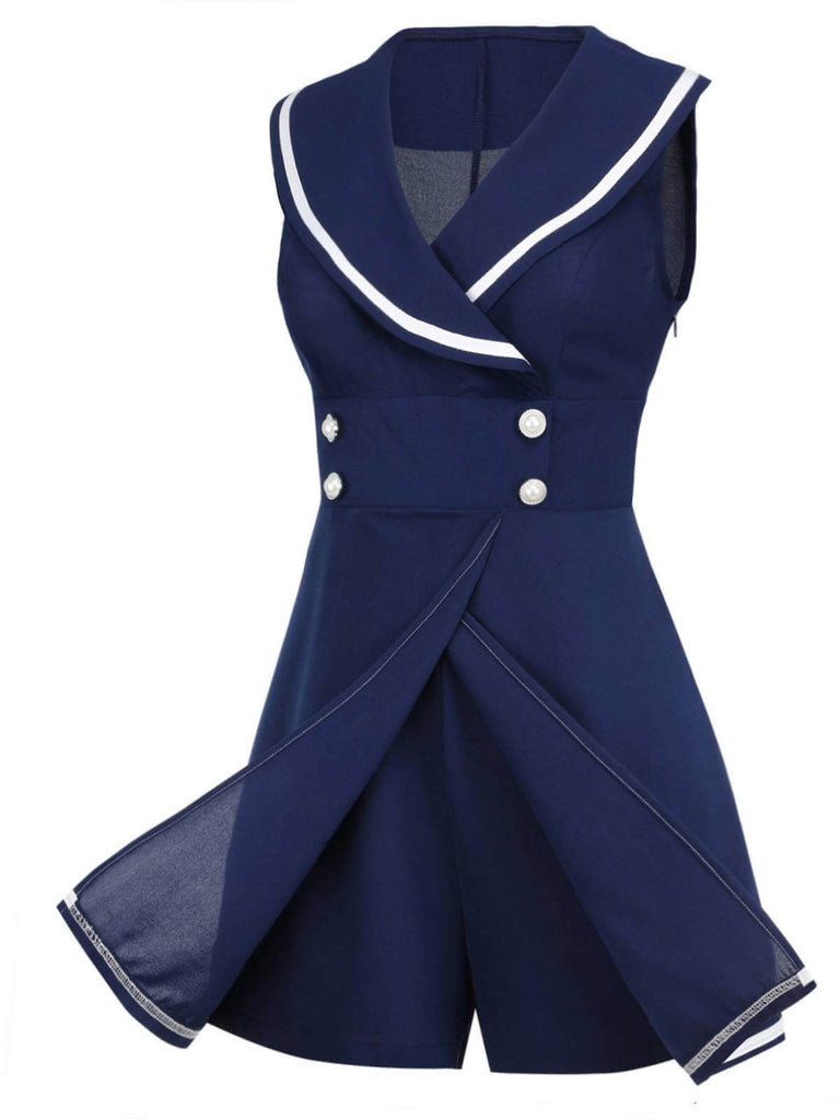 Combishort Marin Boutons Perlés Bleu Marine Années 1950